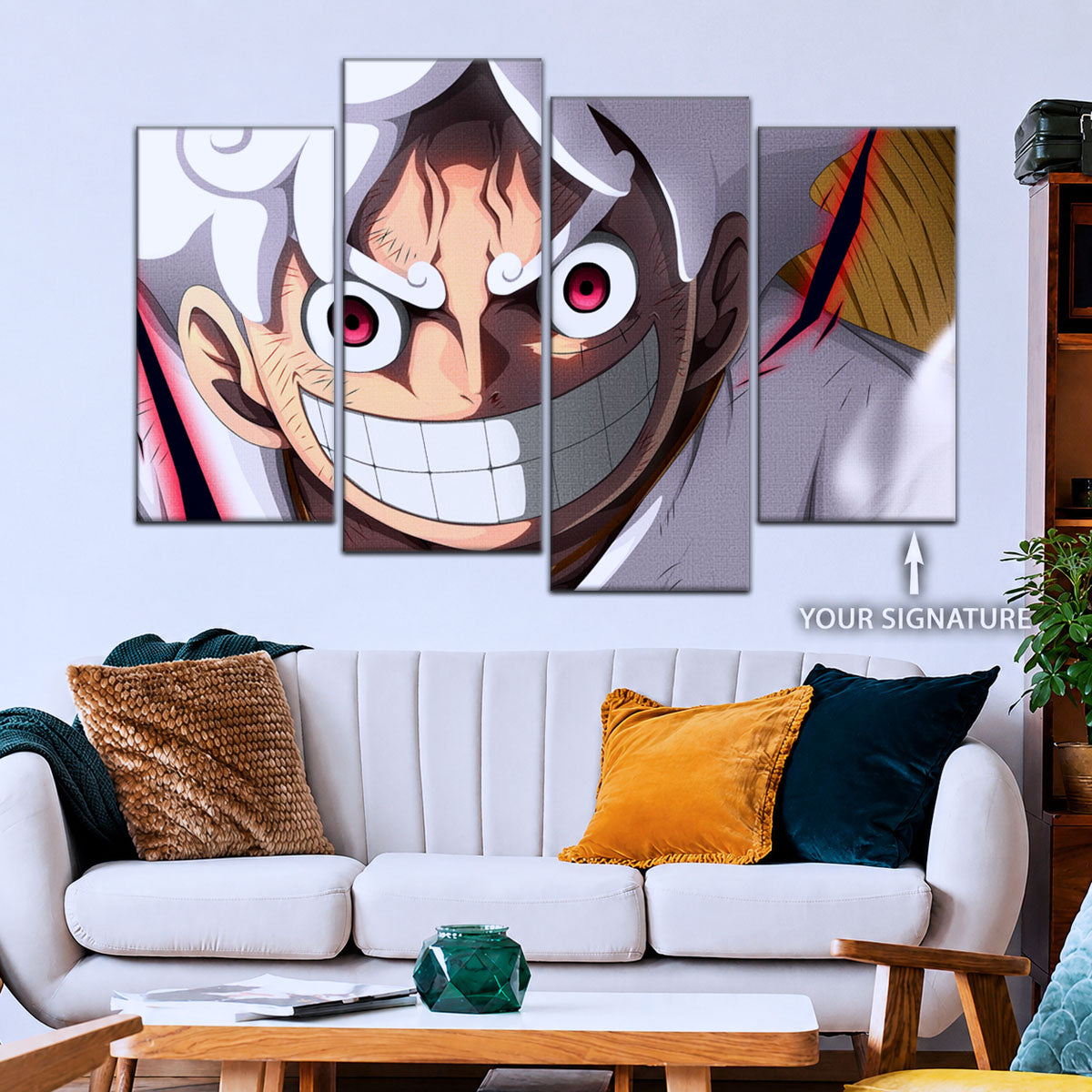 One Piece Canvas Wall Art - Luffy Gear Fifth 5 Piece Split Panel Anime Poster - Framed Ready to Hang Living Room & Man Cave Decor - OP5046
