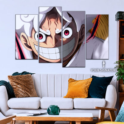 One Piece Canvas Wall Art - Luffy Gear Fifth 5 Piece Split Panel Anime Poster - Framed Ready to Hang Living Room & Man Cave Decor - OP5046