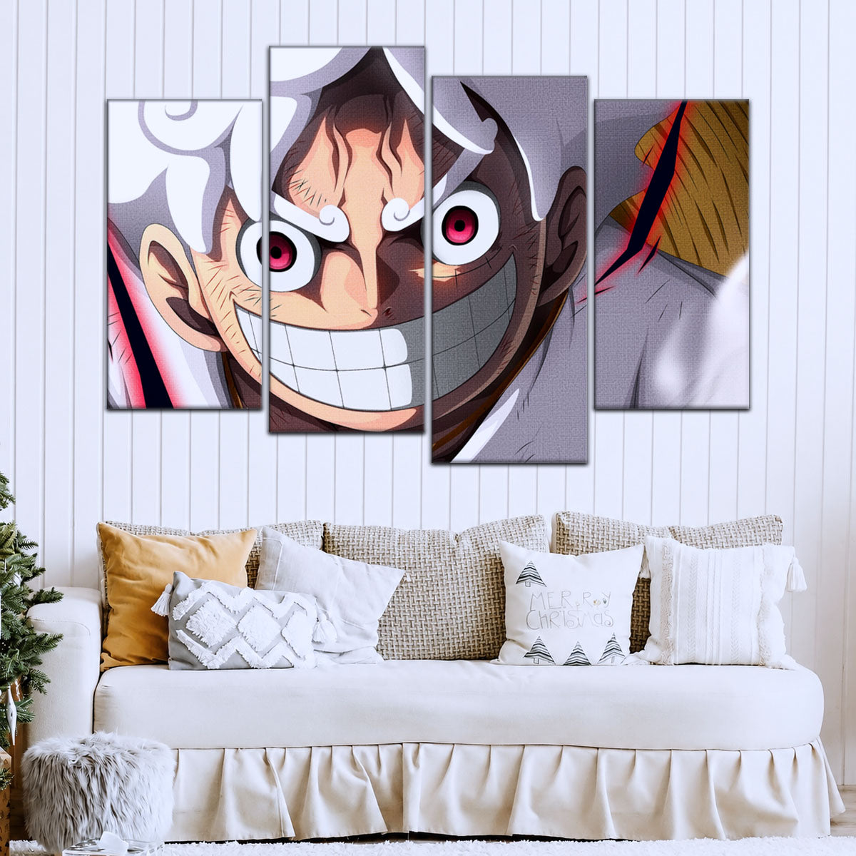 One Piece Canvas Wall Art - Luffy Gear Fifth 5 Piece Split Panel Anime Poster - Framed Ready to Hang Living Room & Man Cave Decor - OP5046