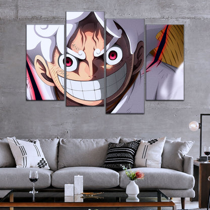 One Piece Canvas Wall Art - Luffy Gear Fifth 5 Piece Split Panel Anime Poster - Framed Ready to Hang Living Room & Man Cave Decor - OP5046