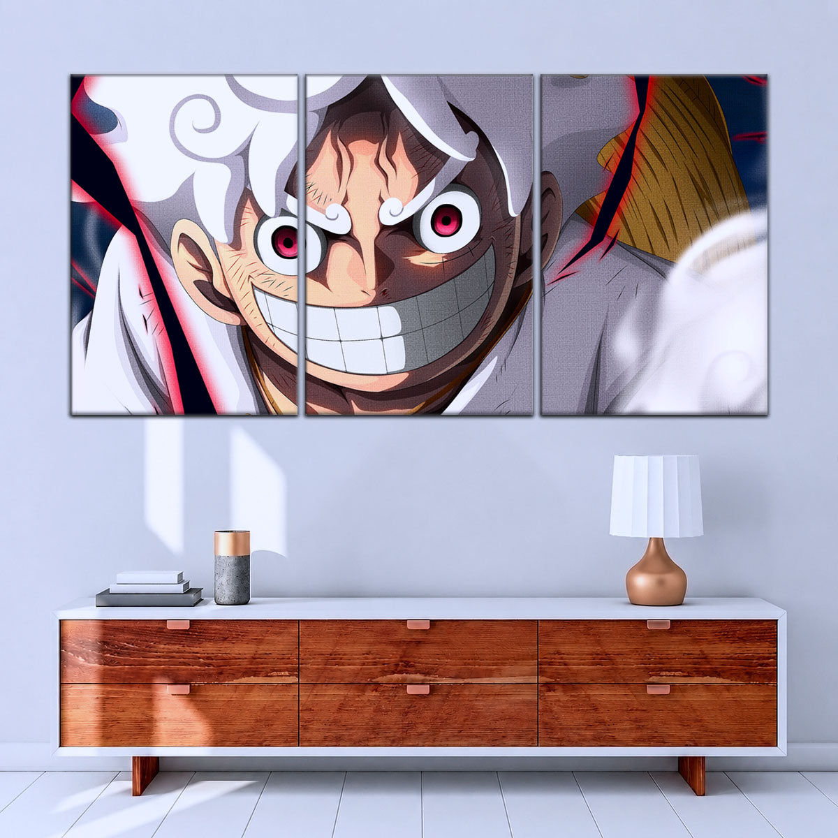 One Piece Canvas Wall Art - Luffy Gear Fifth 5 Piece Split Panel Anime Poster - Framed Ready to Hang Living Room & Man Cave Decor - OP5046