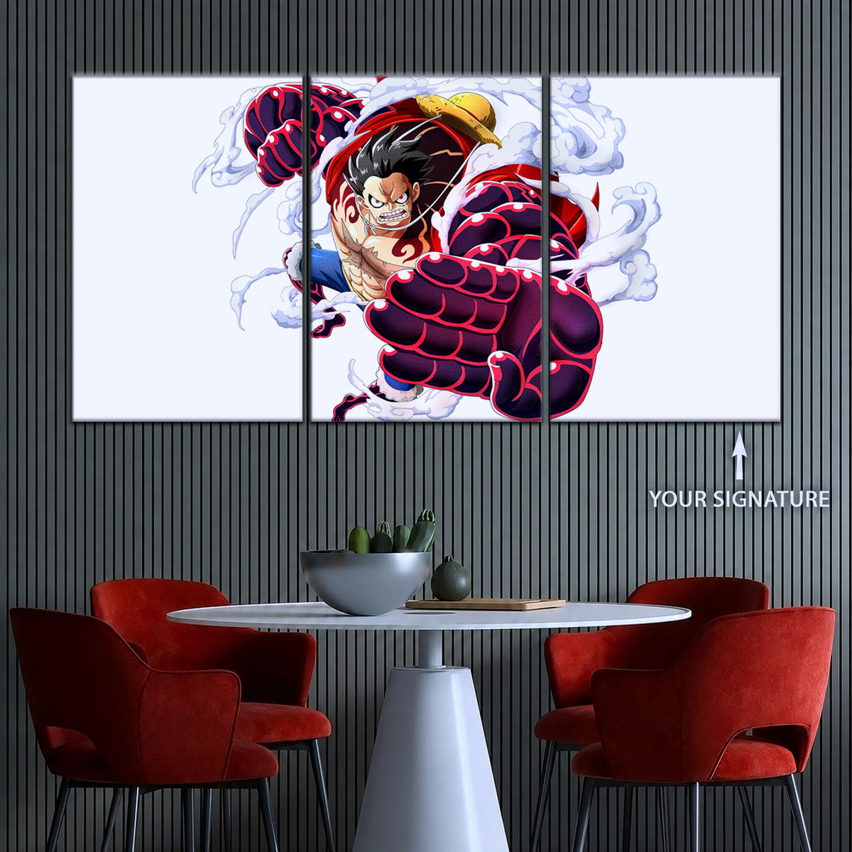 One Piece Canvas Wall Art - Gear Fourth Luffy Unleashed 5 Piece Split Panel Anime Poster - Framed Ready to Hang Living Room & Man Cave Decor - OP5047