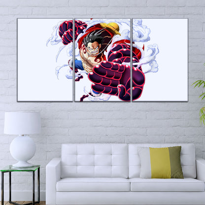 One Piece Canvas Wall Art - Gear Fourth Luffy Unleashed 5 Piece Split Panel Anime Poster - Framed Ready to Hang Living Room & Man Cave Decor - OP5047