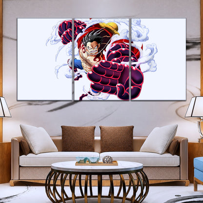 One Piece Canvas Wall Art - Gear Fourth Luffy Unleashed 5 Piece Split Panel Anime Poster - Framed Ready to Hang Living Room & Man Cave Decor - OP5047