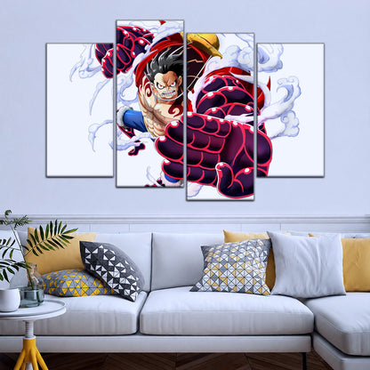 One Piece Canvas Wall Art - Gear Fourth Luffy Unleashed 5 Piece Split Panel Anime Poster - Framed Ready to Hang Living Room & Man Cave Decor - OP5047