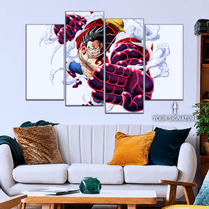 One Piece Canvas Wall Art - Gear Fourth Luffy Unleashed 5 Piece Split Panel Anime Poster - Framed Ready to Hang Living Room & Man Cave Decor - OP5047