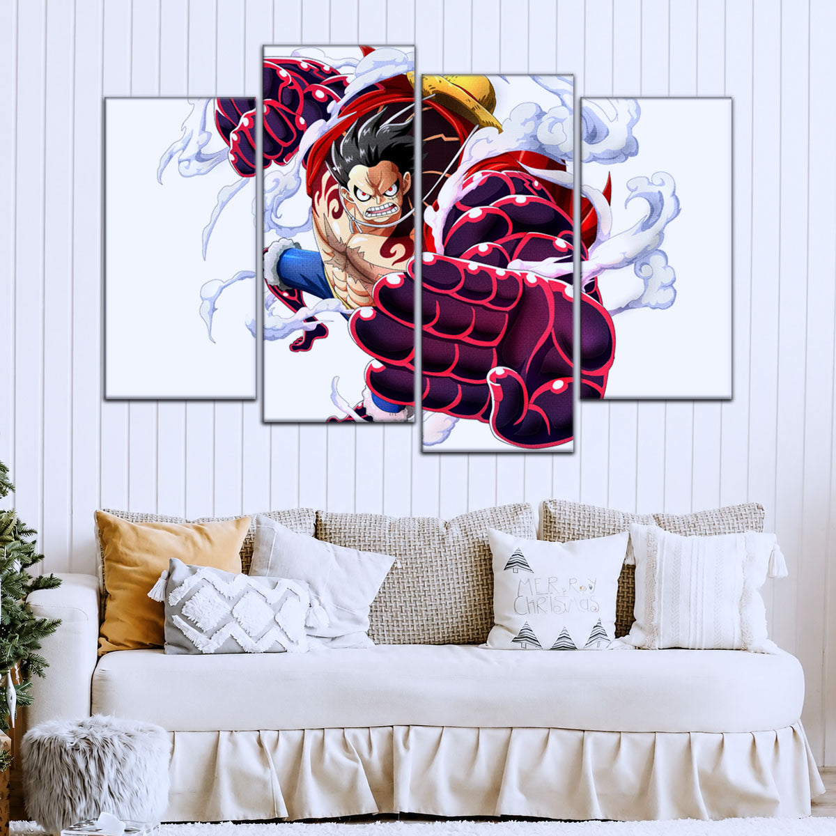 One Piece Canvas Wall Art - Gear Fourth Luffy Unleashed 5 Piece Split Panel Anime Poster - Framed Ready to Hang Living Room & Man Cave Decor - OP5047