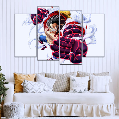 One Piece Canvas Wall Art - Gear Fourth Luffy Unleashed 5 Piece Split Panel Anime Poster - Framed Ready to Hang Living Room & Man Cave Decor - OP5047