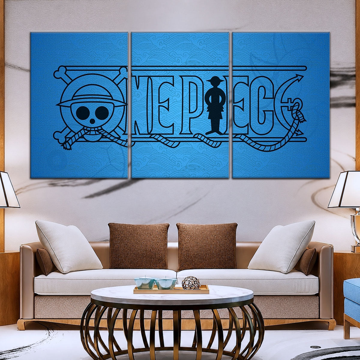 One Piece Canvas Wall Art - Monkey D. Luffy 5 Piece Split Panel Anime Poster - Framed Ready to Hang Living Room & Man Cave Decor - OP5048