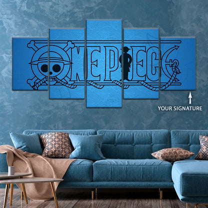 One Piece Canvas Wall Art - Monkey D. Luffy 5 Piece Split Panel Anime Poster - Framed Ready to Hang Living Room & Man Cave Decor - OP5048