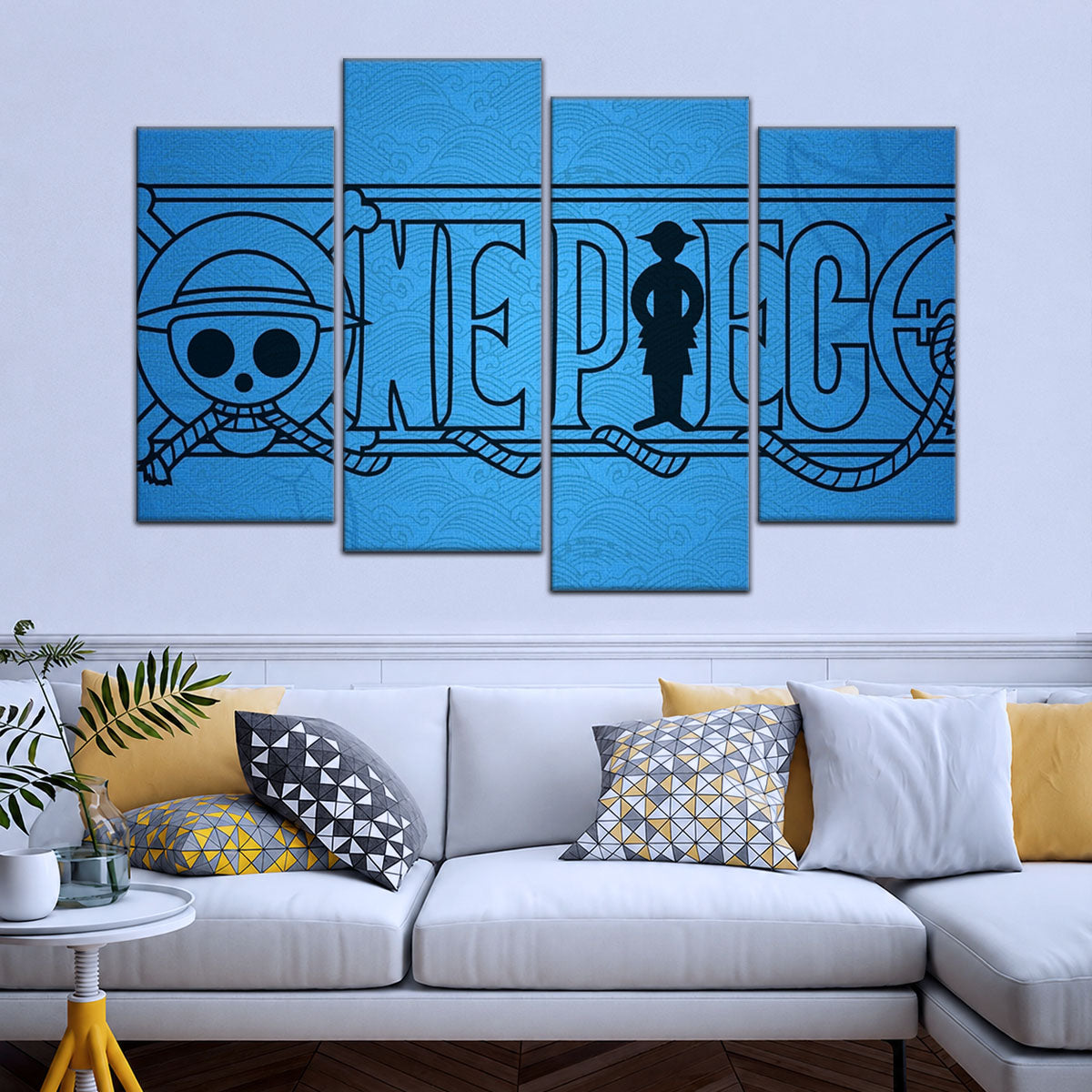 One Piece Canvas Wall Art - Monkey D. Luffy 5 Piece Split Panel Anime Poster - Framed Ready to Hang Living Room & Man Cave Decor - OP5048