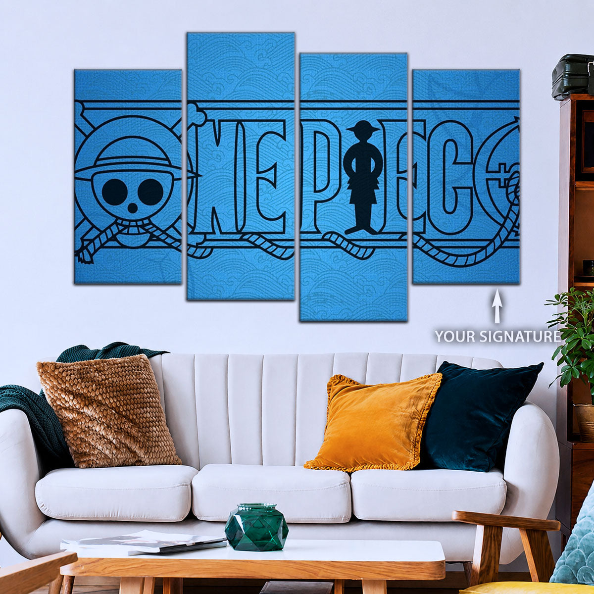 One Piece Canvas Wall Art - Monkey D. Luffy 5 Piece Split Panel Anime Poster - Framed Ready to Hang Living Room & Man Cave Decor - OP5048