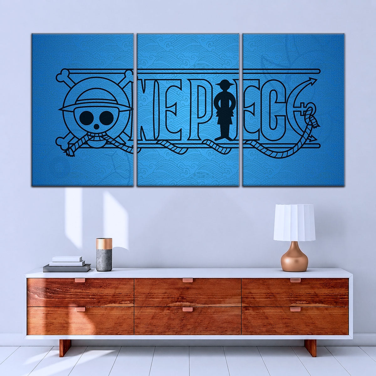 One Piece Canvas Wall Art - Monkey D. Luffy 5 Piece Split Panel Anime Poster - Framed Ready to Hang Living Room & Man Cave Decor - OP5048