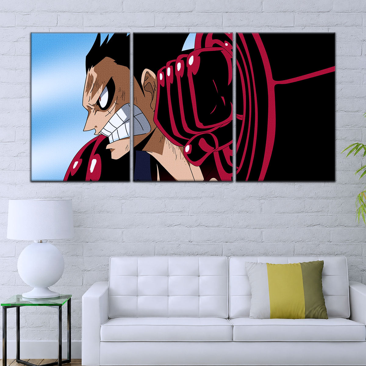 One Piece Canvas Wall Art - Gear Fourth Luffy Unleashed 5 Piece Split Panel Anime Poster - Framed Ready to Hang Living Room & Man Cave Decor - OP5049