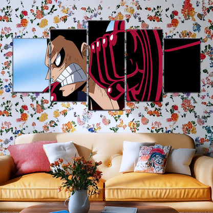 One Piece Canvas Wall Art - Gear Fourth Luffy Unleashed 5 Piece Split Panel Anime Poster - Framed Ready to Hang Living Room & Man Cave Decor - OP5049