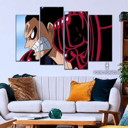 One Piece Canvas Wall Art - Gear Fourth Luffy Unleashed 5 Piece Split Panel Anime Poster - Framed Ready to Hang Living Room & Man Cave Decor - OP5049