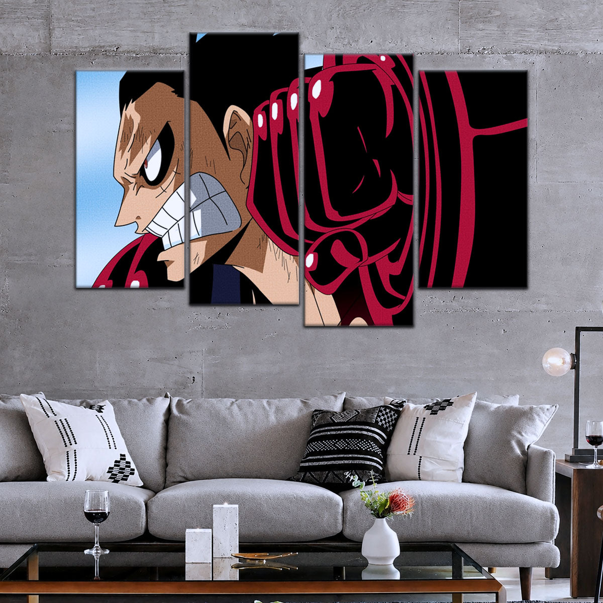 One Piece Canvas Wall Art - Gear Fourth Luffy Unleashed 5 Piece Split Panel Anime Poster - Framed Ready to Hang Living Room & Man Cave Decor - OP5049