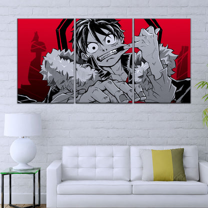 One Piece Canvas Wall Art - Monkey D. Luffy 5 Piece Split Panel Anime Poster - Framed Ready to Hang Living Room & Man Cave Decor - OP5050