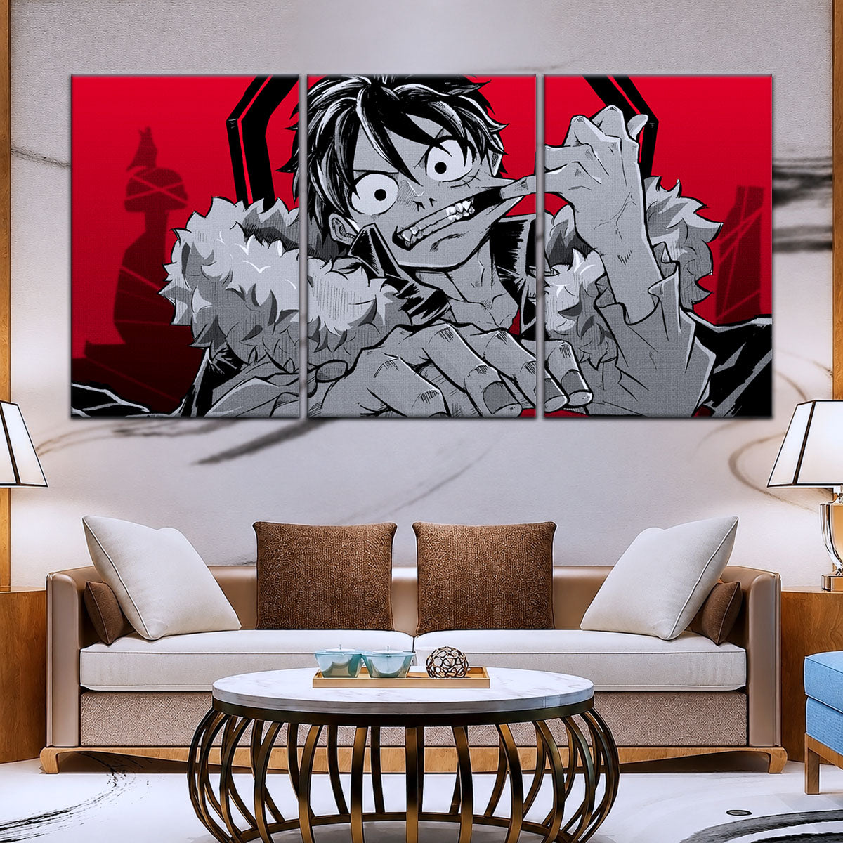 One Piece Canvas Wall Art - Monkey D. Luffy 5 Piece Split Panel Anime Poster - Framed Ready to Hang Living Room & Man Cave Decor - OP5050
