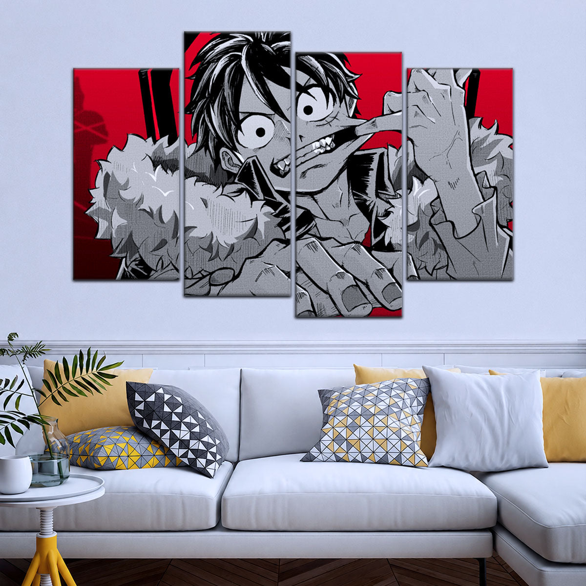 One Piece Canvas Wall Art - Monkey D. Luffy 5 Piece Split Panel Anime Poster - Framed Ready to Hang Living Room & Man Cave Decor - OP5050