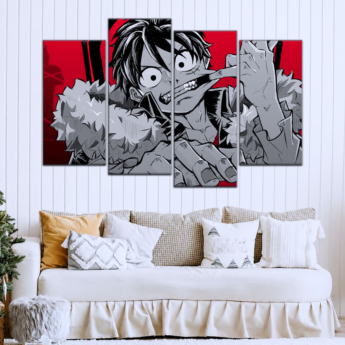 One Piece Canvas Wall Art - Monkey D. Luffy 5 Piece Split Panel Anime Poster - Framed Ready to Hang Living Room & Man Cave Decor - OP5050