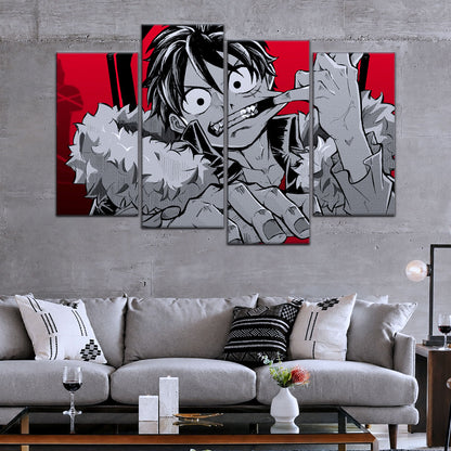 One Piece Canvas Wall Art - Monkey D. Luffy 5 Piece Split Panel Anime Poster - Framed Ready to Hang Living Room & Man Cave Decor - OP5050