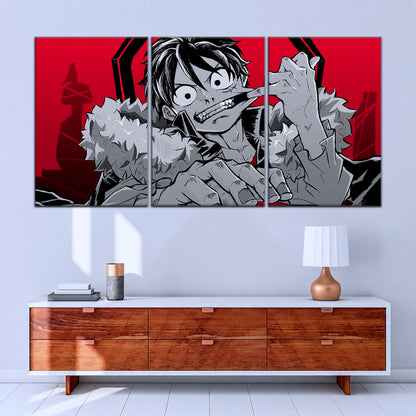 One Piece Canvas Wall Art - Monkey D. Luffy 5 Piece Split Panel Anime Poster - Framed Ready to Hang Living Room & Man Cave Decor - OP5050