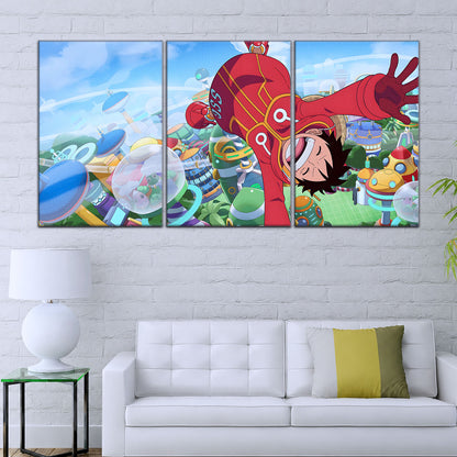 One Piece Canvas Wall Art - Monkey D. Luffy 5 Piece Split Panel Anime Poster - Framed Ready to Hang Living Room & Man Cave Decor - OP5051