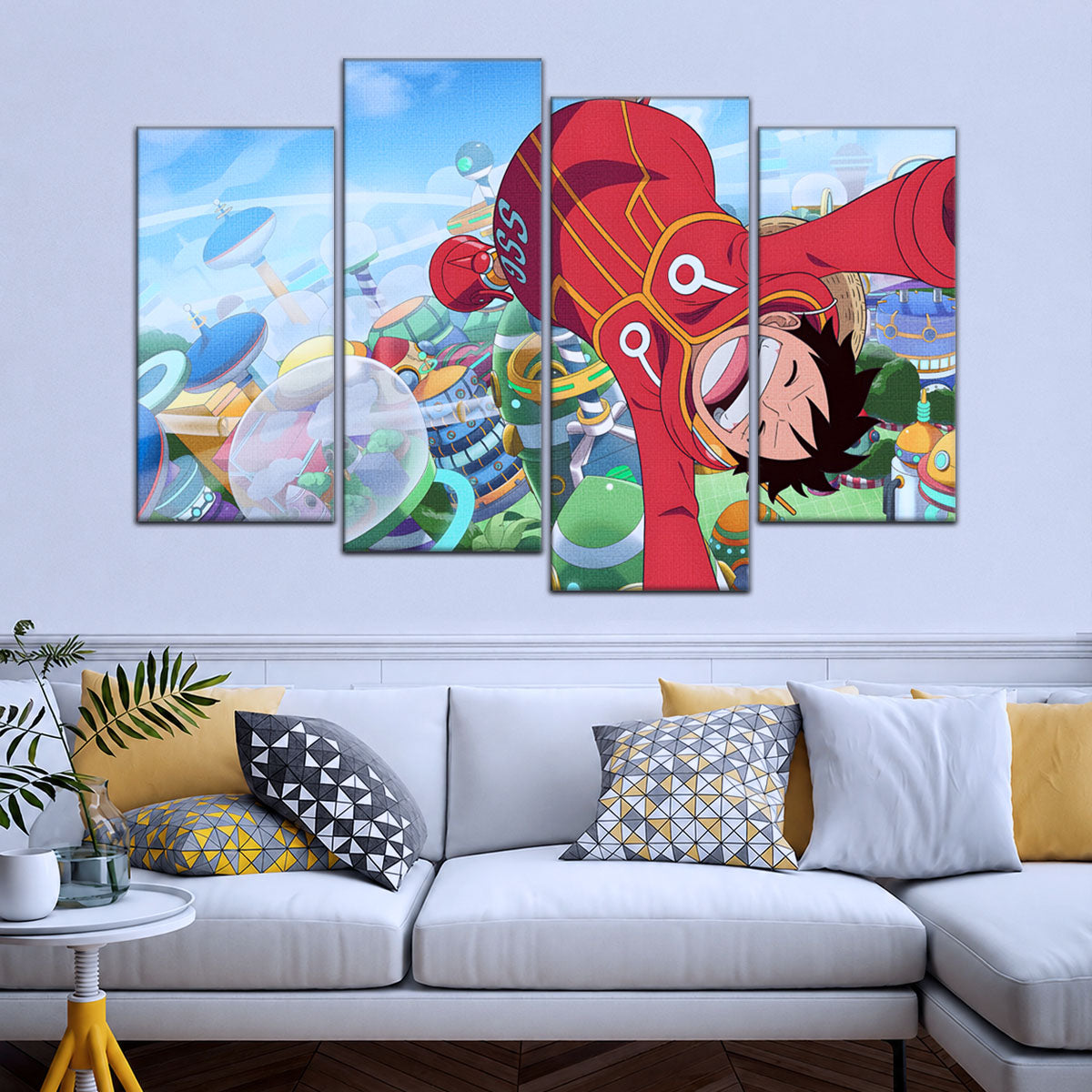 One Piece Canvas Wall Art - Monkey D. Luffy 5 Piece Split Panel Anime Poster - Framed Ready to Hang Living Room & Man Cave Decor - OP5051