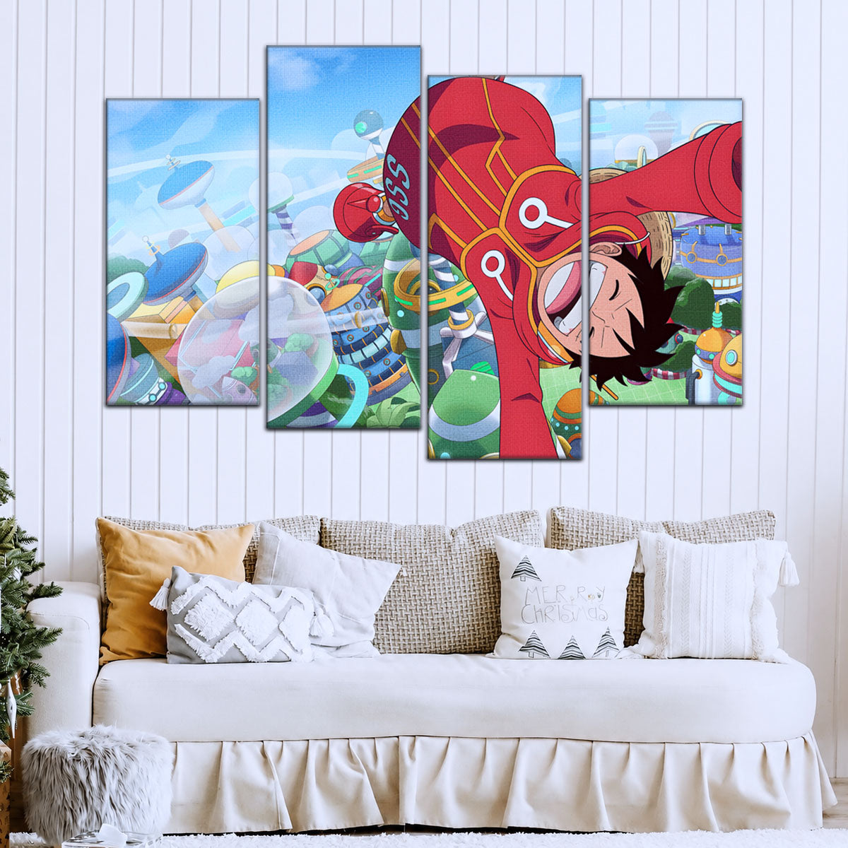 One Piece Canvas Wall Art - Monkey D. Luffy 5 Piece Split Panel Anime Poster - Framed Ready to Hang Living Room & Man Cave Decor - OP5051