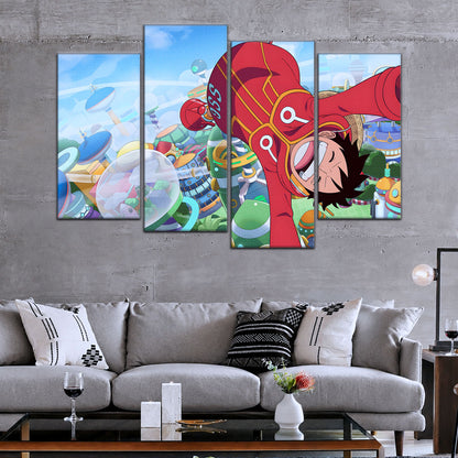 One Piece Canvas Wall Art - Monkey D. Luffy 5 Piece Split Panel Anime Poster - Framed Ready to Hang Living Room & Man Cave Decor - OP5051