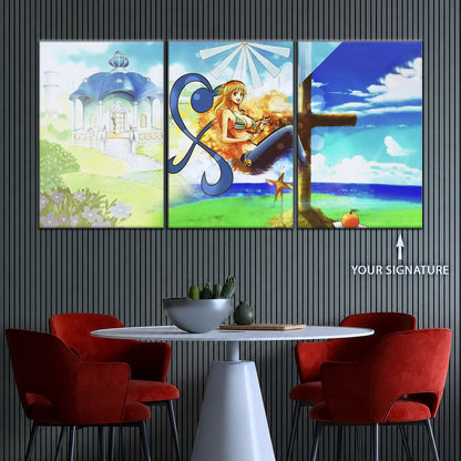 One Piece Canvas Wall Art - Nami Cat Burglar 5 Piece Split Panel Anime Poster - Framed Ready to Hang Living Room & Man Cave Decor - OP5052
