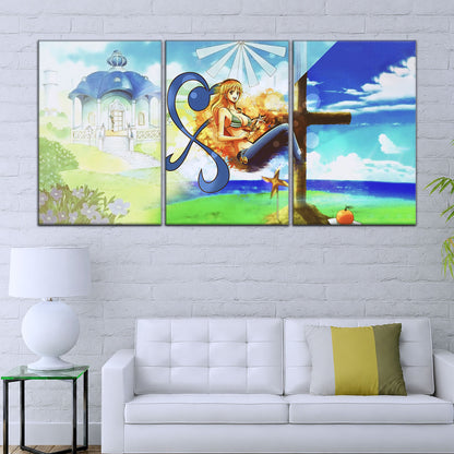 One Piece Canvas Wall Art - Nami Cat Burglar 5 Piece Split Panel Anime Poster - Framed Ready to Hang Living Room & Man Cave Decor - OP5052