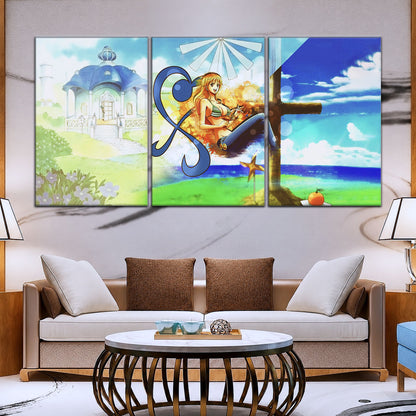 One Piece Canvas Wall Art - Nami Cat Burglar 5 Piece Split Panel Anime Poster - Framed Ready to Hang Living Room & Man Cave Decor - OP5052