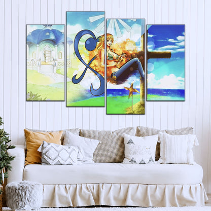 One Piece Canvas Wall Art - Nami Cat Burglar 5 Piece Split Panel Anime Poster - Framed Ready to Hang Living Room & Man Cave Decor - OP5052