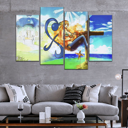 One Piece Canvas Wall Art - Nami Cat Burglar 5 Piece Split Panel Anime Poster - Framed Ready to Hang Living Room & Man Cave Decor - OP5052