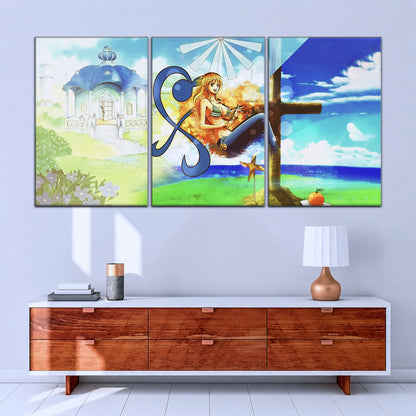 One Piece Canvas Wall Art - Nami Cat Burglar 5 Piece Split Panel Anime Poster - Framed Ready to Hang Living Room & Man Cave Decor - OP5052