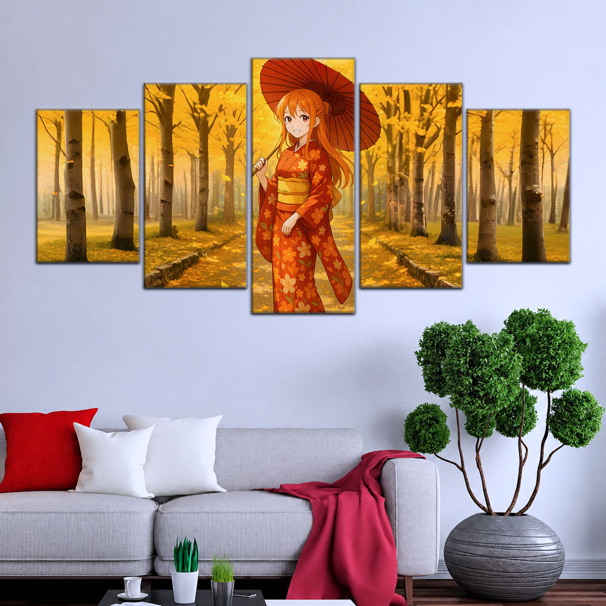 One Piece Canvas Wall Art - Nami Cat Burglar 5 Piece Split Panel Anime Poster - Framed Ready to Hang Living Room & Man Cave Decor - OP5053