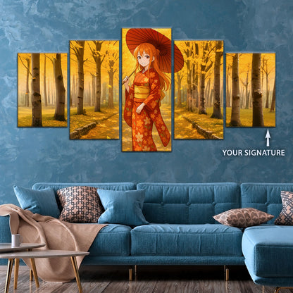 One Piece Canvas Wall Art - Nami Cat Burglar 5 Piece Split Panel Anime Poster - Framed Ready to Hang Living Room & Man Cave Decor - OP5053