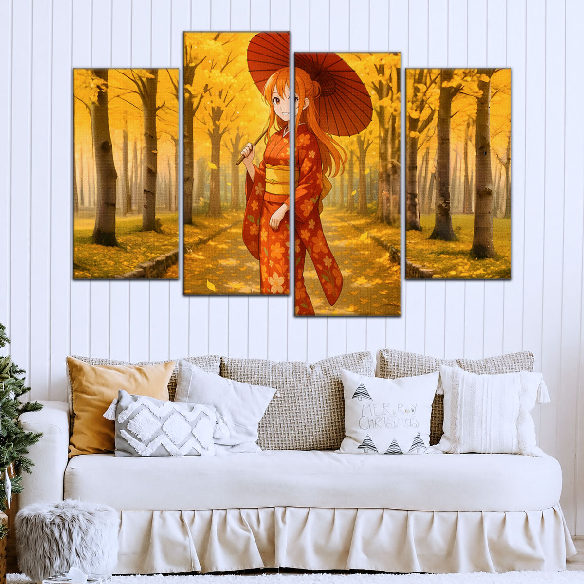 One Piece Canvas Wall Art - Nami Cat Burglar 5 Piece Split Panel Anime Poster - Framed Ready to Hang Living Room & Man Cave Decor - OP5053