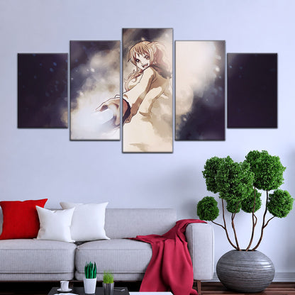 One Piece Canvas Wall Art - Nami Cat Burglar 5 Piece Split Panel Anime Poster - Framed Ready to Hang Living Room & Man Cave Decor - OP5054