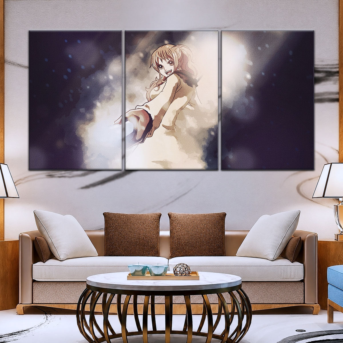 One Piece Canvas Wall Art - Nami Cat Burglar 5 Piece Split Panel Anime Poster - Framed Ready to Hang Living Room & Man Cave Decor - OP5054