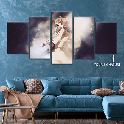 One Piece Canvas Wall Art - Nami Cat Burglar 5 Piece Split Panel Anime Poster - Framed Ready to Hang Living Room & Man Cave Decor - OP5054