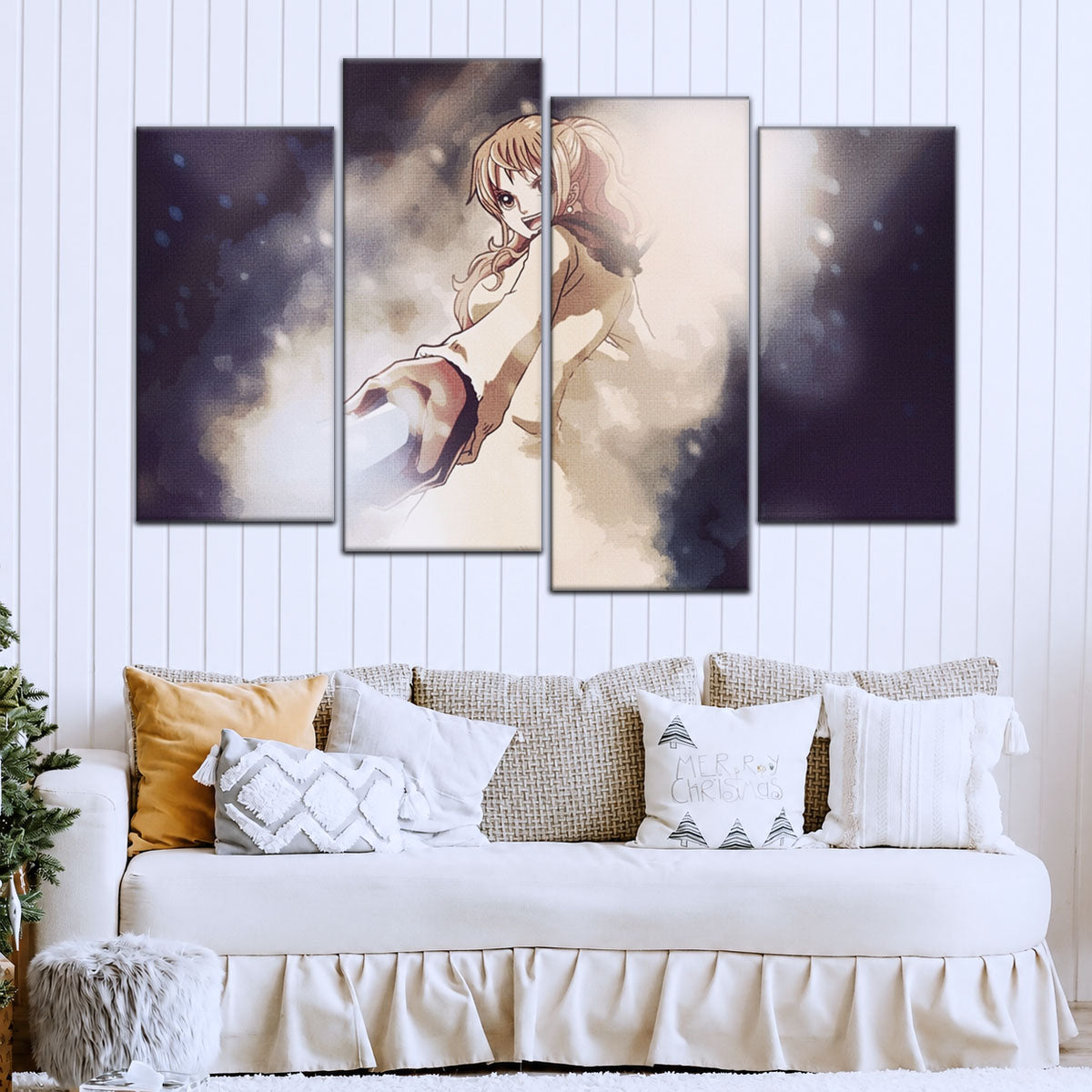 One Piece Canvas Wall Art - Nami Cat Burglar 5 Piece Split Panel Anime Poster - Framed Ready to Hang Living Room & Man Cave Decor - OP5054