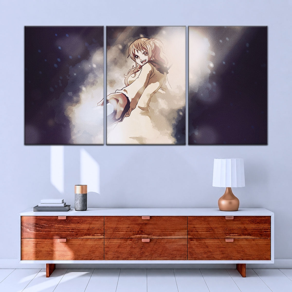 One Piece Canvas Wall Art - Nami Cat Burglar 5 Piece Split Panel Anime Poster - Framed Ready to Hang Living Room & Man Cave Decor - OP5054