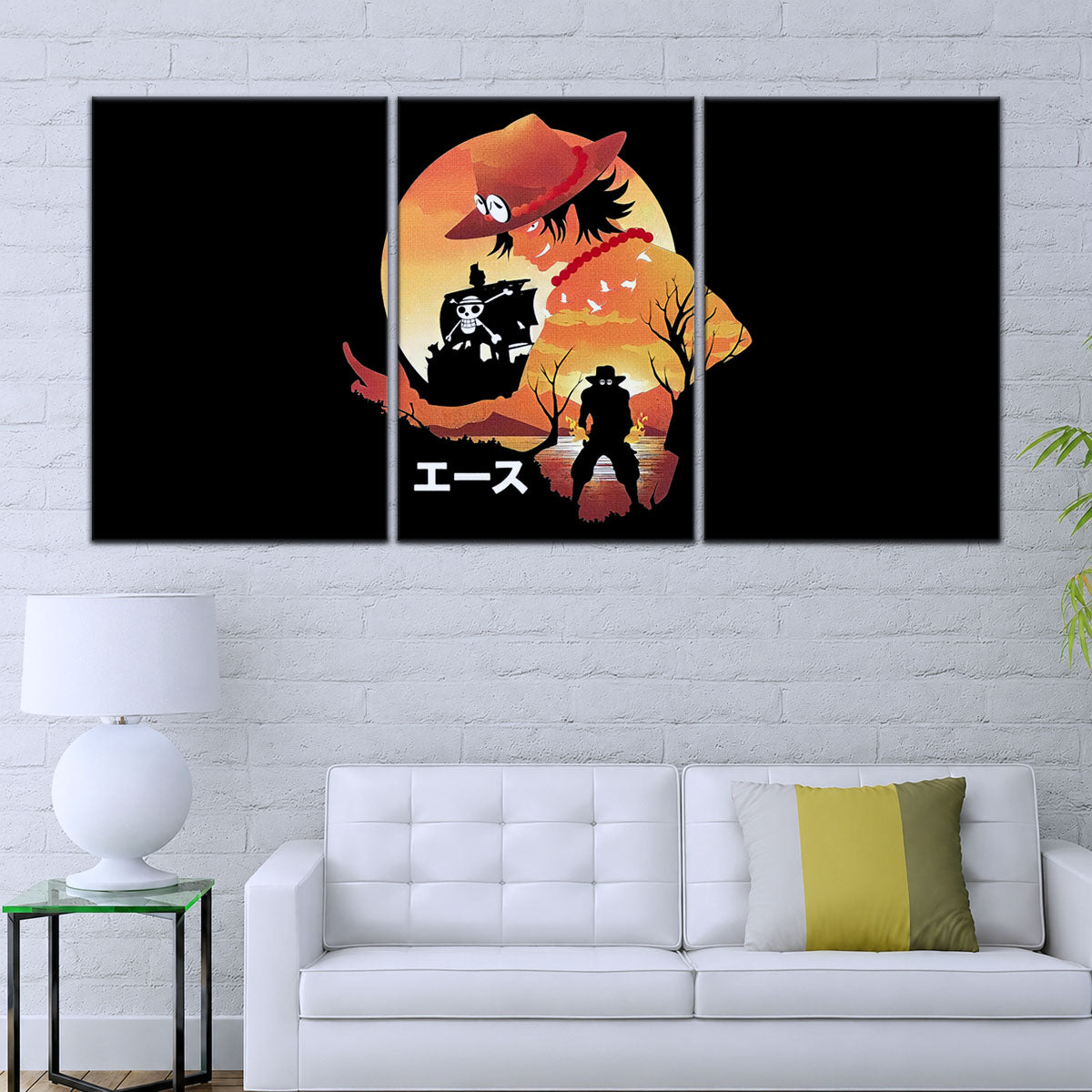 One Piece Canvas Wall Art - Portgas D. Ace Fire Fist 5 Piece Split Panel Anime Poster - Framed Ready to Hang Living Room & Man Cave Decor - OP5059