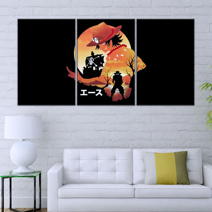 One Piece Canvas Wall Art - Portgas D. Ace Fire Fist 5 Piece Split Panel Anime Poster - Framed Ready to Hang Living Room & Man Cave Decor - OP5059