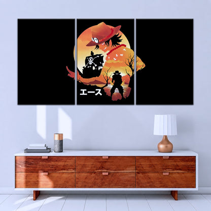 One Piece Canvas Wall Art - Portgas D. Ace Fire Fist 5 Piece Split Panel Anime Poster - Framed Ready to Hang Living Room & Man Cave Decor - OP5059
