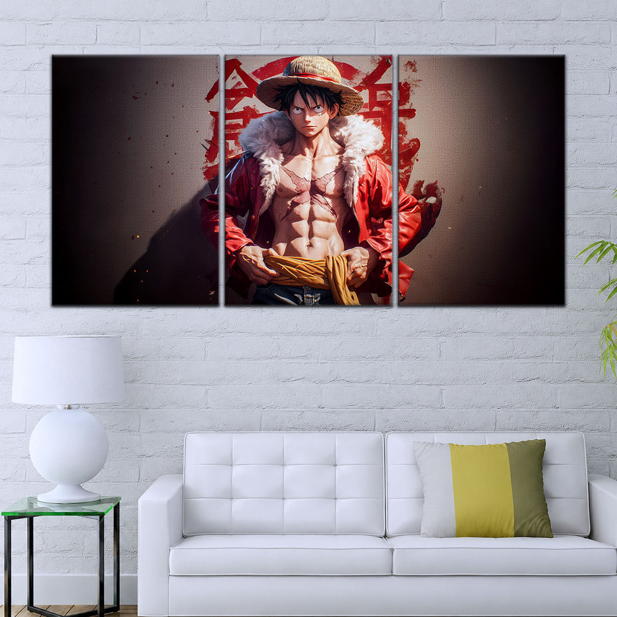 One Piece Canvas Wall Art - Monkey D. Luffy 5 Piece Split Panel Anime Poster - Framed Ready to Hang Living Room & Man Cave Decor - OP5060
