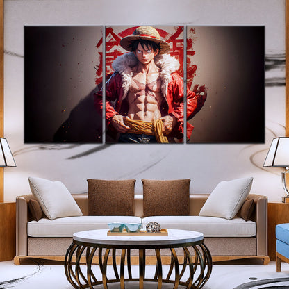 One Piece Canvas Wall Art - Monkey D. Luffy 5 Piece Split Panel Anime Poster - Framed Ready to Hang Living Room & Man Cave Decor - OP5060